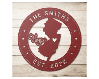 Personalized New Jersey Metal Sign: Family Name NJ State Wall Art