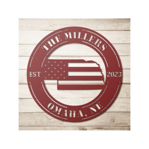 Custom Metal Nebraska Welcome Sign - Personalized NE State Wall Art Decor With Us American Flag
