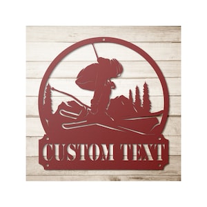 Custom Metal Skier Sign - Personalized Skiing Wall Art Decor For Room