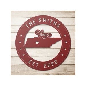 Custom Tennessee Metal Sign, Tennessee Decor, Tennessee Wall Art, Personalized Family Last Name Sign, TN State, Tennessee Signs, Tennessee