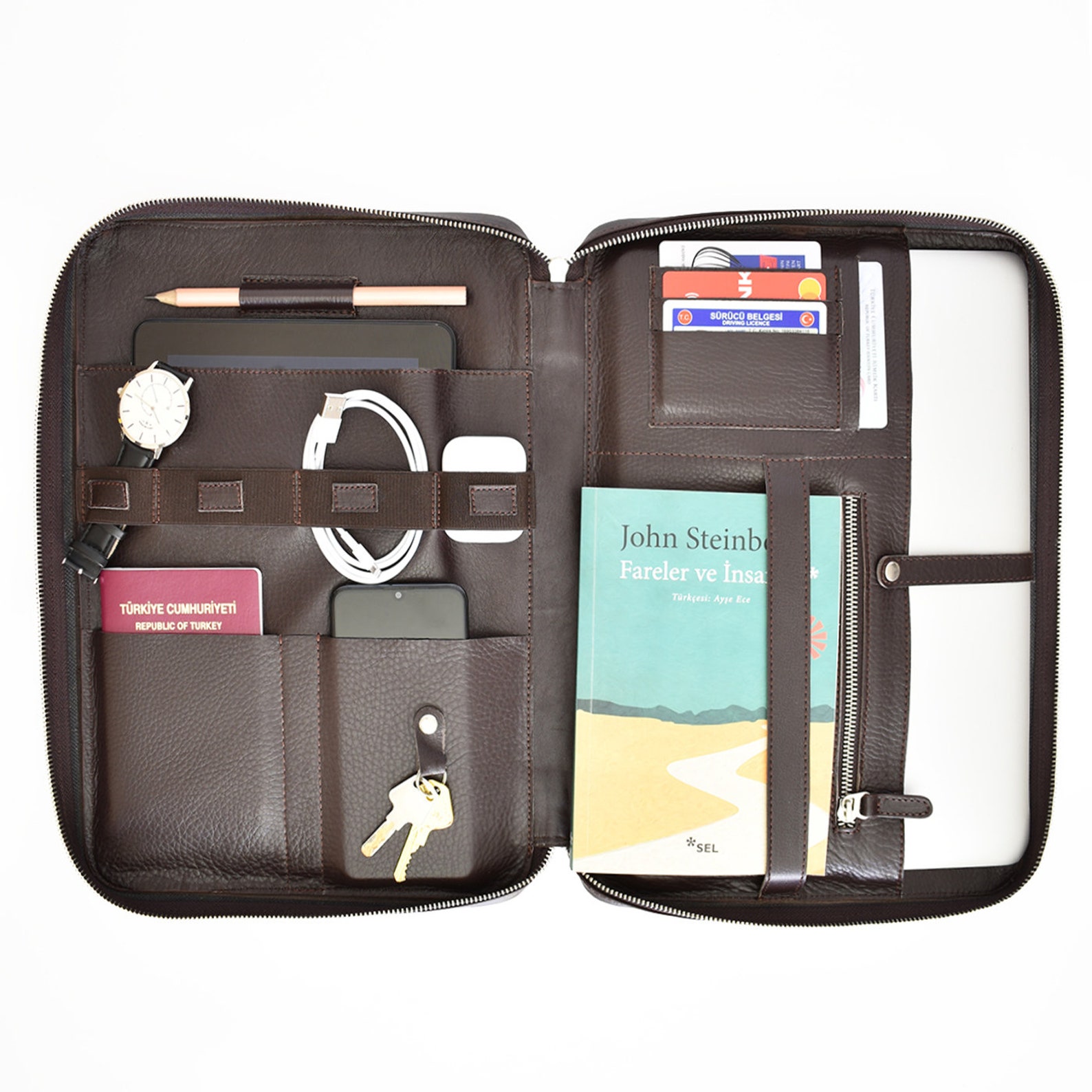 Leather tech Portfolio Organizer Zipper Laptop Organizer bag Etsy