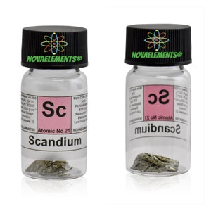 Metal scandium element 21, Periodic Table of the Elements, Scandium pieces, Scandium metal 0.5 grams 99.95% in vial with label