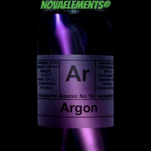 Argon gas rarefied element 18, Periodic Table of Elements, Argon glass vial ampoule with label 99.9% pure