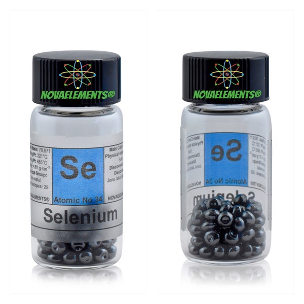 Selenium element 34, Periodic Table of the Elements, Selenium vial, Selenium pellets 5 grams 99.999% in vial with label