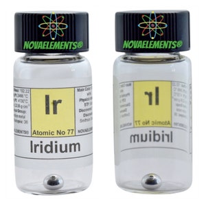 Iridium metal element 77, Periodic Table of the Elements, iridium pellets 0.5 grams 99.99% in vial with label