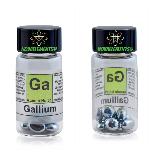 Gallium metal element 31, Gallium metal, Gallium pellets, Gallium to melt, Gallium in glass vial with label 5 grams 99.995%