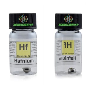 Hafnium metal element 72, Periodic Table of the Elements, Hafnium metal 99.9% 1 gram pellet in vial with label