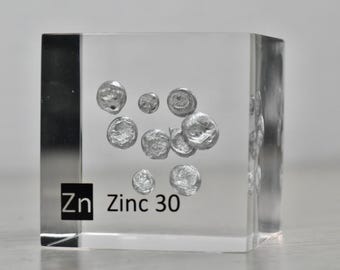 Zinco metallico in cubo acrilico da 50mm, Zinco metallo lucenti pellets, 99.95% puro, cubo acrilico per collezione di elementi