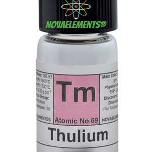 Thulium metal element 69, Periodic Table of Elements, Thulium metal, Thulium pieces in vial with label 1 gram 99.9%