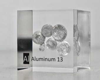 Metallic Aluminum Acrylic Cube 50mm, Element Aluminum, Shiny Large Pellets, 99.95% Pure, Acrylic Cube for Element Collection