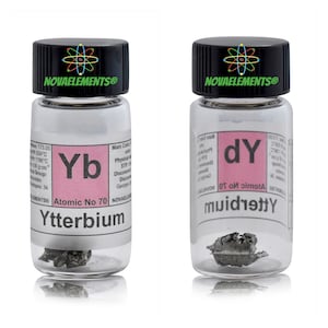 Ytterbium metal element 70, Periodic Table of the Elements, Ytterbium metal, Ytterbium pieces in labeled vial 1 gram 99.9%