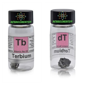 Terbium metal element 65, Periodic Table of the Elements, Terbium metal, Terbium pieces in vial with label 1 gram 99.9%