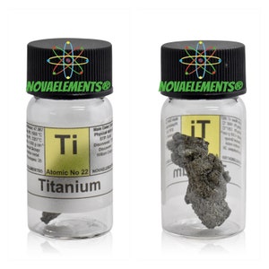 Titanium metal element 22, Periodic Table of Elements, Titanium metal, Crystalline titanium in vial with label 1 gram 99.9%