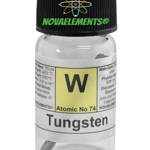 Tungsten metal element 74, Periodic Table of the Elements, Tungsten metal, Tungsten pieces in vial with label 4 grams 99.9%