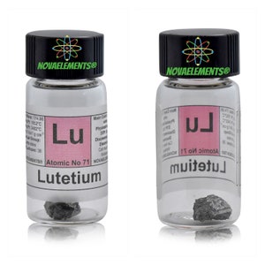 Lutetium metal element 71, Periodic Table of Elements, Lutetium metal, Lutetium shiny pieces in vial with label 0.5g 99.95%