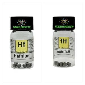 Hafnium metal element 72, Periodic Table of the Elements, Hafnium metal 99.9% 2 gram pellets in vial with label