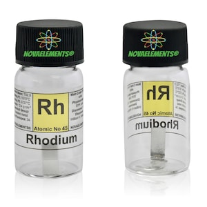 Rodio metallico elemento 45, Tavola Periodica degli Elementi, Rodio metallo, Rodio lamina in fiala con etichetta 5mm 99.99% puro