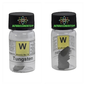 Tungsten metal element 74, Periodic Table of the Elements, Tungsten metal 99.9%, Tungsten foil in vial with label 20 x 10 mm