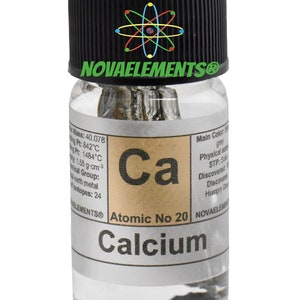 Calcium metal element 20, Periodic Table of Elements, Calcium metal, Calcium pieces, Calcium in vial with label 1 gram 99.9%