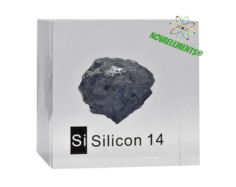 Silicio metallico in cubo acrilico da 50mm, Silicio cristallo, lucente. 99.95% puro, cubo acrilico per collezione di elementi