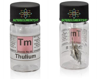 Tulio metallico sigillato in argon, Tavola Periodica degli Elementi, Tulio metallo, Tulio dendritico in fiala con etichetta 1 grammo 99.9%