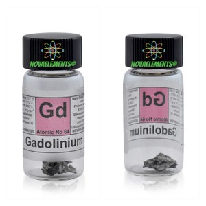 Gadolinium metal element 64, Periodic Table of the Elements, Gadolinium pieces, Gadolinium metal 1 gram 99.95% in vial with label