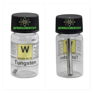 Tungsten metal element 74, Periodic Table of Elements, Tungsten metal, Tungsten pieces in vial with label 4 grams 99.9%