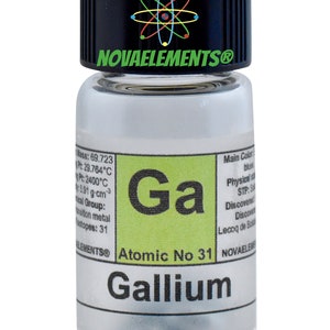 Gallium metal element 31, Gallium metal, Gallium pellets, Gallium for melting, Gallium in glass vial with label 5 grams 99.995%