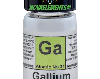 Gallium metal element 31, Gallium metal, Gallium pellets, Gallium for melting, Gallium in glass vial with label 5 grams 99.995%