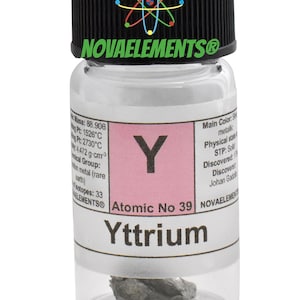 Yttrium metal element 39, Periodic Table of the Elements, Yttrium pieces, Yttrium metal 1 gram 99.95% in vial with label