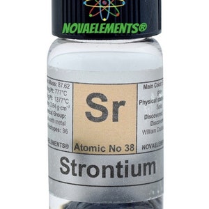 Strontium metal element 38, Periodic Table of Elements, Strontium metal, Strontium in glass vial with label 1 gram 99.9%
