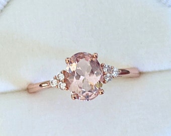 Oval Morganite Ring, Rose Gold Created Morganite Ring, Pink Gemstone Ring, Vintage Art Deco Solitaire Ring, Engagement Ring, Promise Ring P3