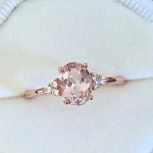 Oval Morganite Ring, Rose Gold Created Morganite Ring, Pink Gemstone Ring, Vintage Art Deco Solitaire Ring, Engagement Ring, Promise Ring P3