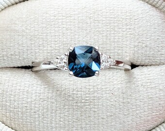 Cushion Cut London Blue Topaz Ring, Sterling Silver Created Peacock Sapphire Ring, Blue Gemstone Ring, Engagement Ring, Promise Ring K17