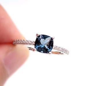 Cushion Cut London Blue Topaz Ring, Sterling Silver Created Topaz Ring, Blue Gemstone Ring, Engagement Ring, Promise Ring, Gift for Her K12