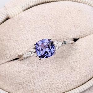 Cushion Cut Tanzanite Ring, Sterling Silver Created Tanzanite Ring, Purple Gemstone Ring, Engagement Ring, Promise Ring, Gift for Her K19