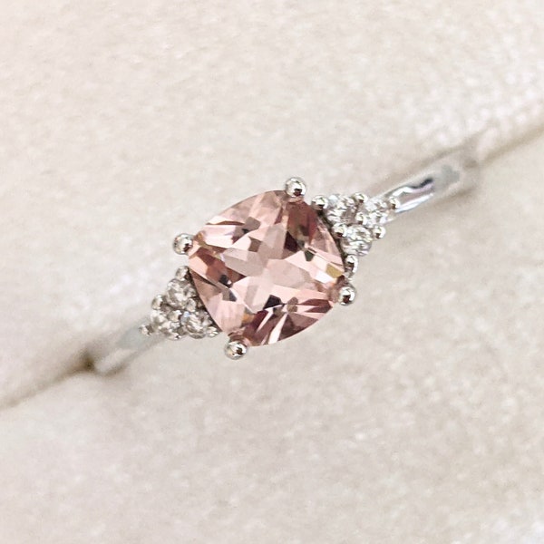 Bague morganite taille coussin, bague morganite créée en argent sterling, bague avec pierres précieuses roses, bague de fiançailles, bague de promesse, cadeau pour elle K15