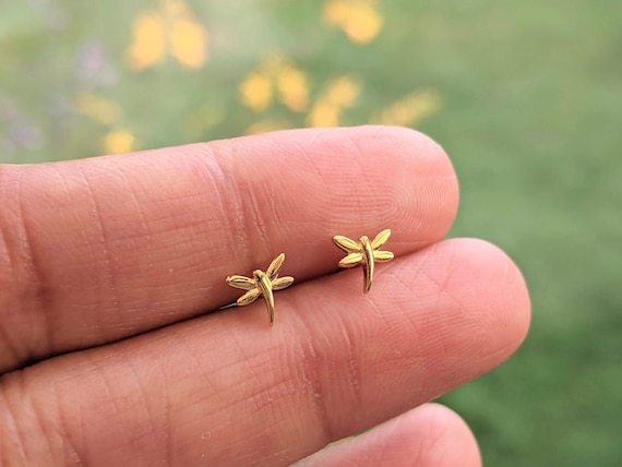 Gold Dragonfly Stud Earrings Gold Plated Sterling Silver 