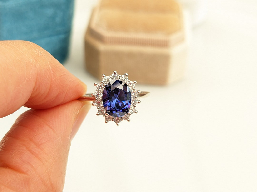 Tanzanite Diana Ring, Sterling Silver Created Tanzanite Ring, Blue ...