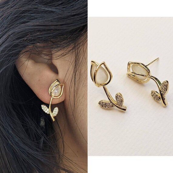 Rose Bud Stud Earrings Rose Earrings Gold Plated Tulip Earrings