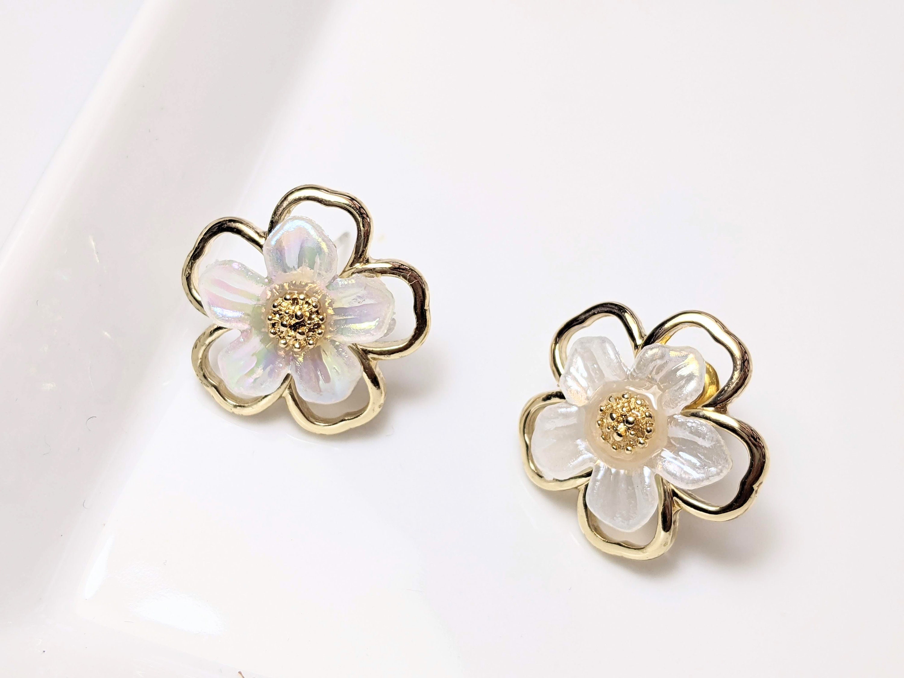 Daisy Stud Earrings Wired Hallow Layered Flower Gold Ear Etsy UK