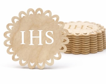 Hostias de madera para comunión IHS / Piezas decorativas de madera contrachapada para primera comunión / Juego de 20