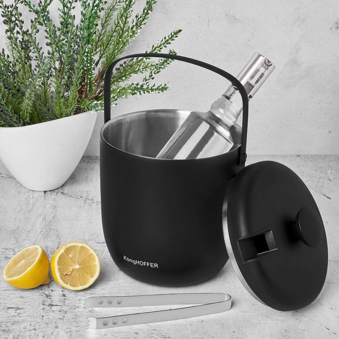 Ice Bucket 2.8 L Black With Ice Holder Party Gift Etsy