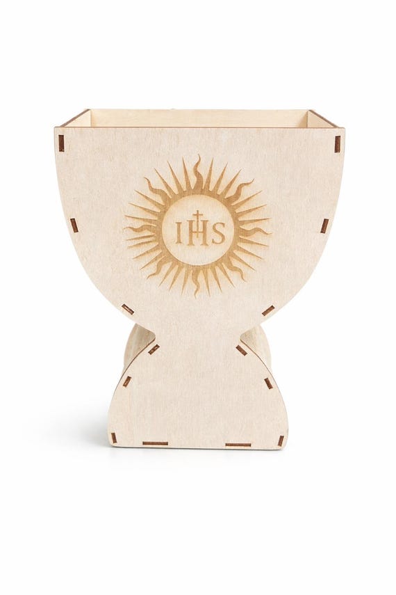 Communion Chalice Gift Box 25 cm Wooden Plywood IHS Keepsake