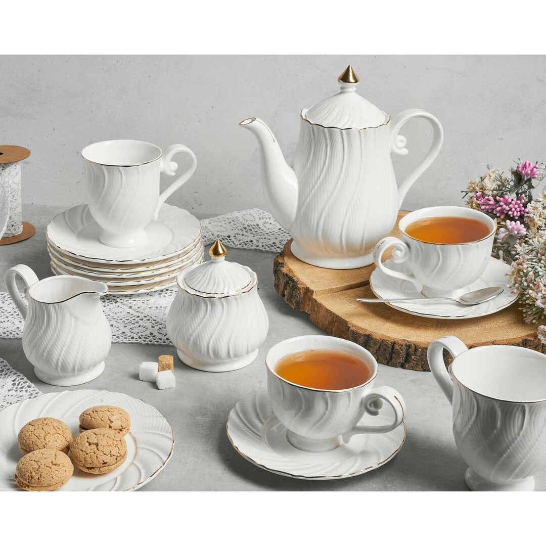 Porcelain Ceramic Tea Set, Ceramic Teapot Set, 1 Teapot With 4 Cups