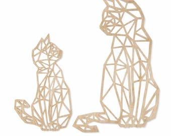 Decoración de pared con diseño geométrico de gato de madera, arte de pared de madera cortado con láser, decoración moderna para el hogar con gatos, regalo para amantes de los gatos.