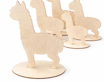 Figuras de alpaca de madera con soporte / 3 tamaños / Juego de 10