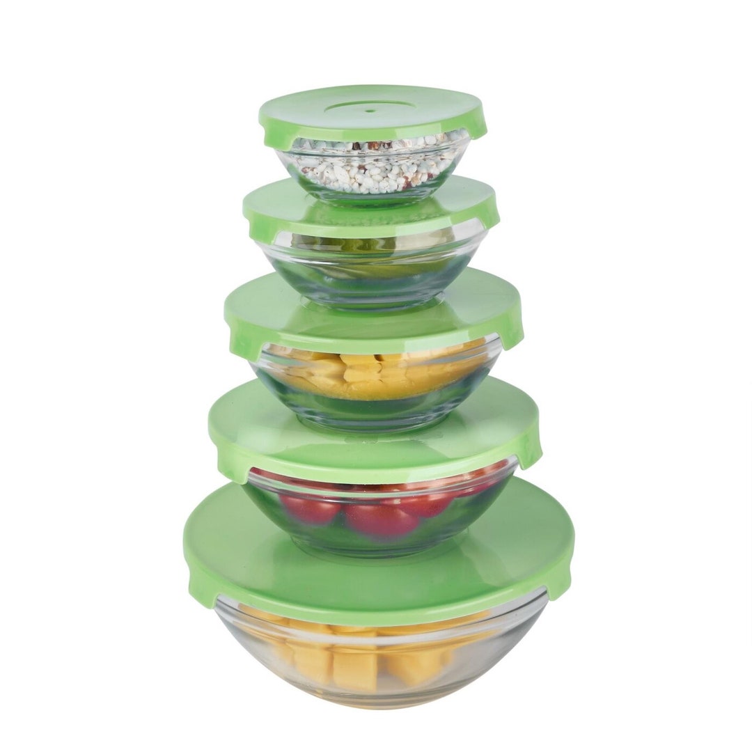 10pc. Glass Bowls With Lids, Food Storage Container, Kitchen Tableware