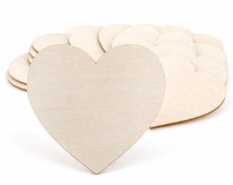 Recortes de corazón de madera contrachapada natural, formas artesanales, decoración de bodas, varios tamaños (juego de 20)