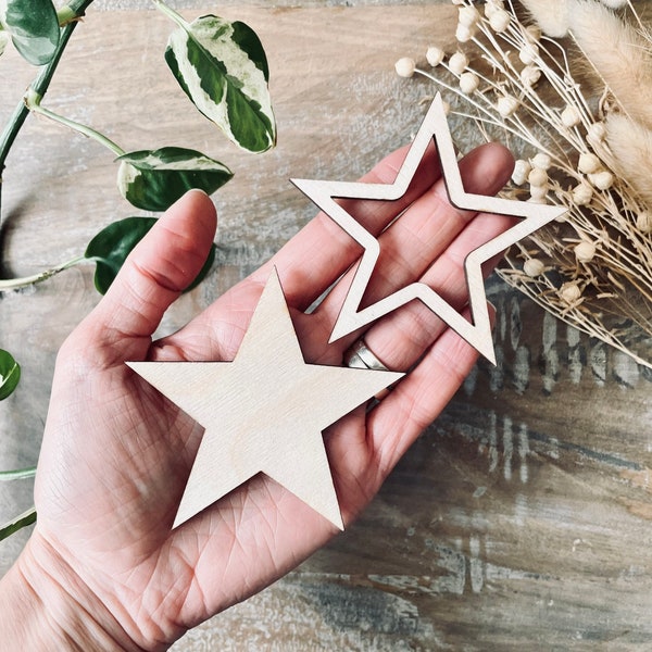 10x Wooden Stars / Hollow Stars from 30mm Wide  | 3mm Thick Laser Cut Plywood Blanks | Craft Shapes
